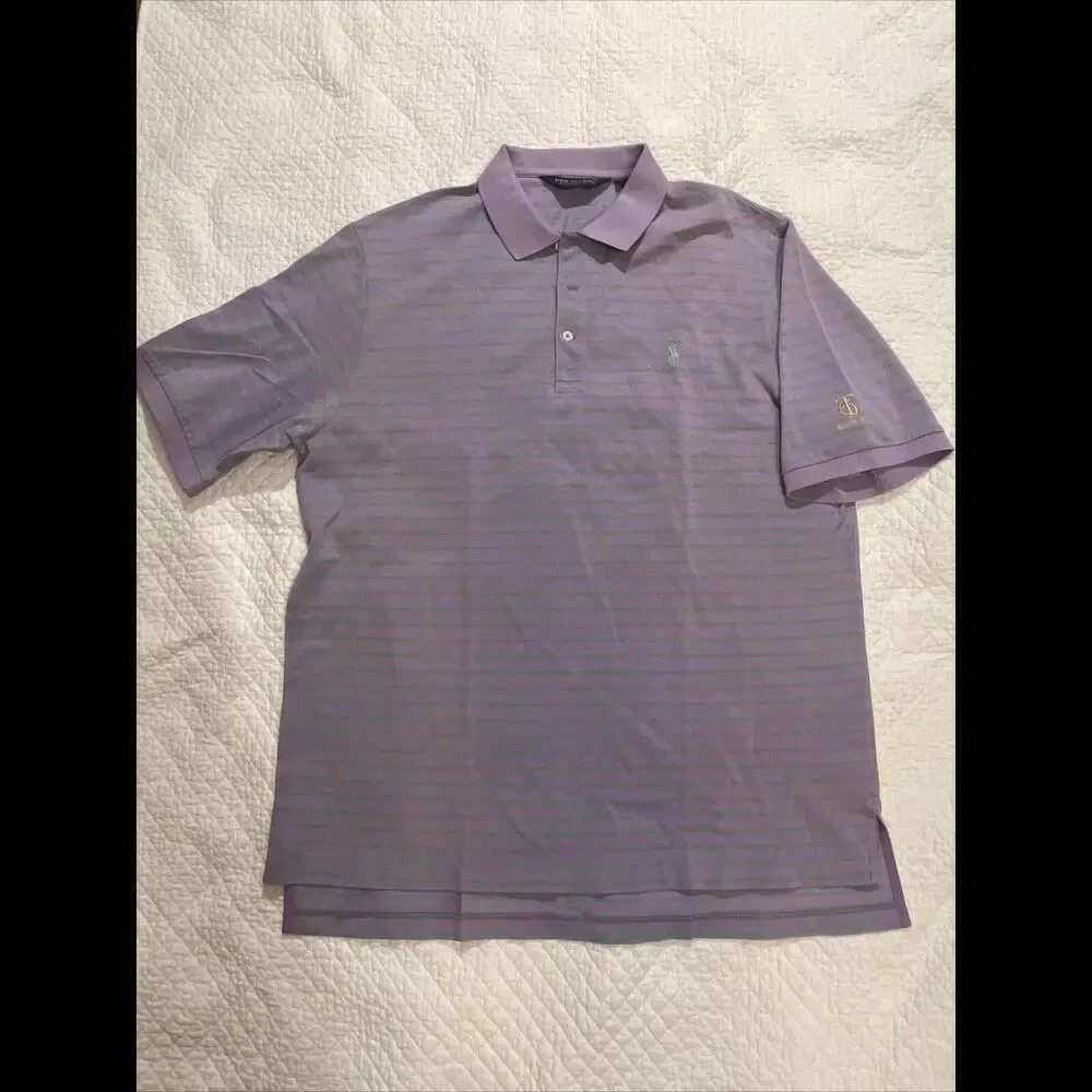 Ralph Lauren Polo Men’s Golf Performance Shirt Large Purple W/Green Stripe mt43